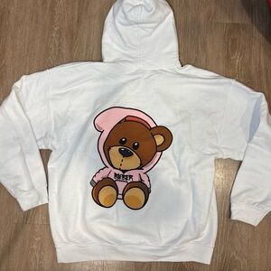 Cozy White Hoodie with Pink Bear Design